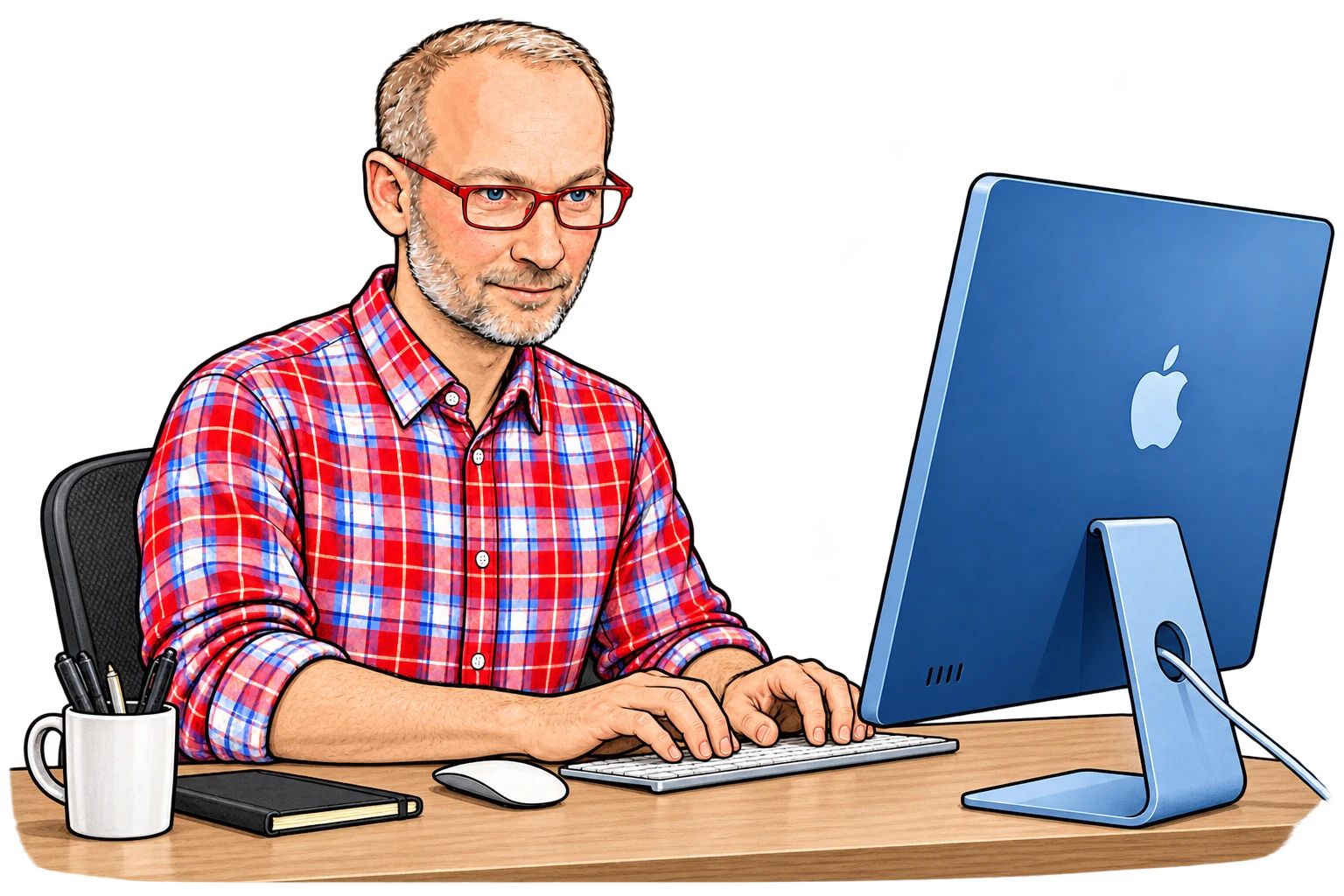 Illustration: Mario am Schreibtisch